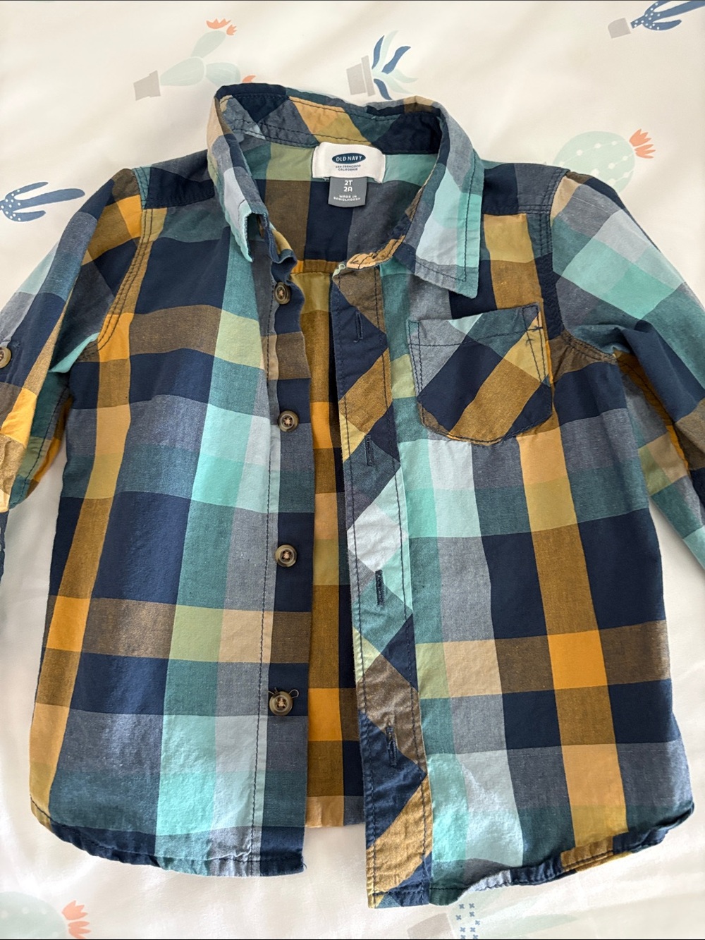 Old Navy Boys' Plaid Button-Down Shirt in Navy, Teal, Mustard